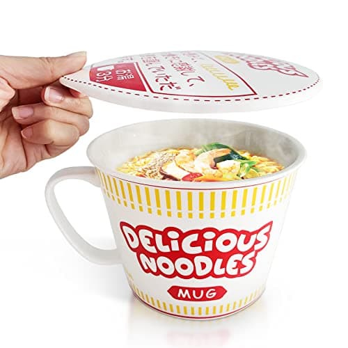 Image of Sophie & Panda Porcelain Instant Noodle Bowl Mug with Handle 34 Oz - A Must-Have Accessory for Anyone Who Loves Asian Noodles - One Novelty 5.5” X 4.5” Ramen Bowl with Lid (Red)