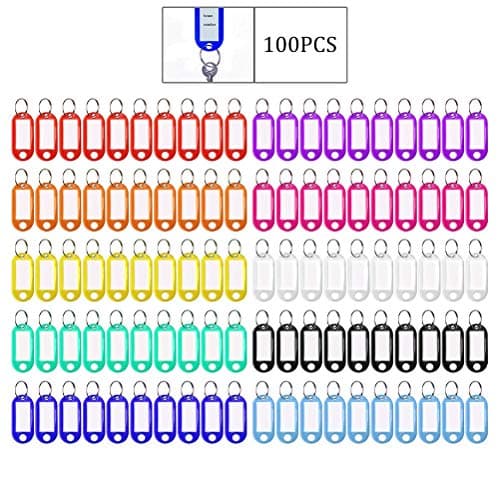Image of Pengxiaomei 100pcs Key Tags - 10 Colors, Plastic Luggage ID Tags with Ring - Key Rings