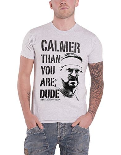 Image of The Big Lebowski T Shirt Calmer Than You Are Dude Official Mens Hyper Grey M