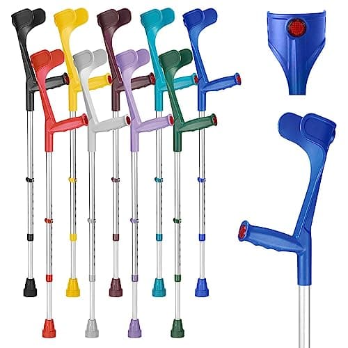 Image of Ossenberg Classic Open Cuff Ergonomic Grip Elbow Crutch – Blue – Single | Lightweight Height Adjustable Economy Comfort Coloured Forearm Crutch for Adults Men & Women Mobility and Walking Aid