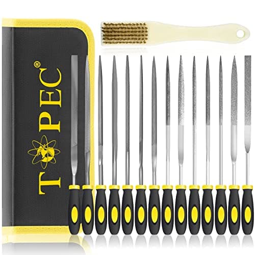 Image of Topec 15PCS Small File Set, Needle Diamond Files, Jewlers Files & Steel Files with Metal Brush and Storage Bag, for Precision Metal File Work, Wood, Jewelry, DIY Carving Tool