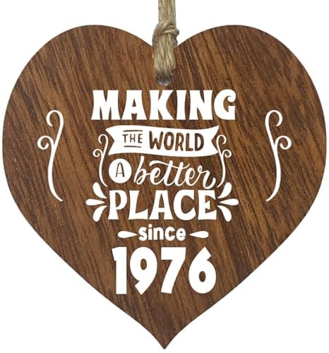Image of 49th Birthday Wooden Heart Plaque - Making the world a better place - Dark Wood Sign Keepsake, Celebrate Birthday Nan Grandad Mum Dad, Plaque with Quotes Gifts from the Family
