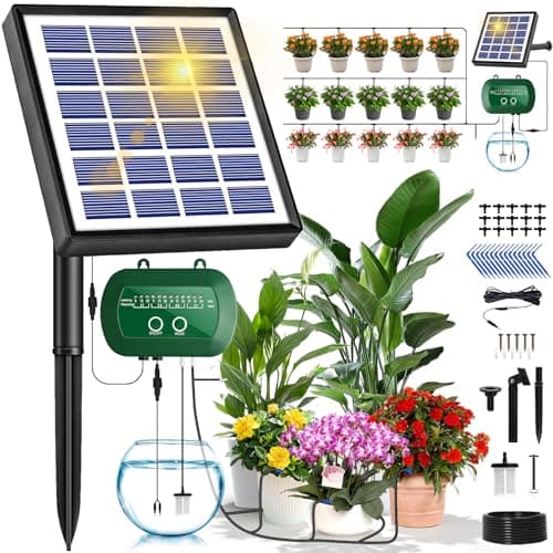Image of Onherm Solar Irrigation System, Automatic Watering System Garden with 12 Timer Modes and 15 m Hose, Drip Irrigation System for Garden, Balcony, Greenhouse, Outdoor Potted Plants