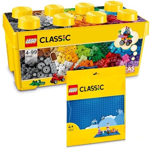 Image of Lego Classic Building Blocks Box Medium + Blue Plate: Storage Boxes & Plates Bundle, Stone Box with Building Plate for Children from 4 Years - Starter Set Combi