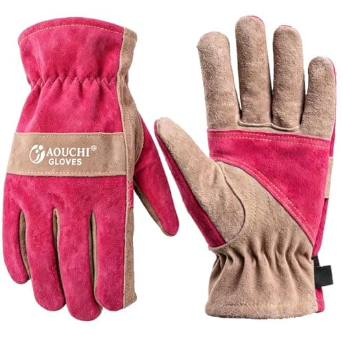 Image of AOUCHI Women's Cotton Lined Leather Work Gardening Gloves, Rose Trimming, TIG/MIG Welding, Construction, Farm, Ranch Flexible Cowhide Gloves. Comfortable, Durable (X-Small)
