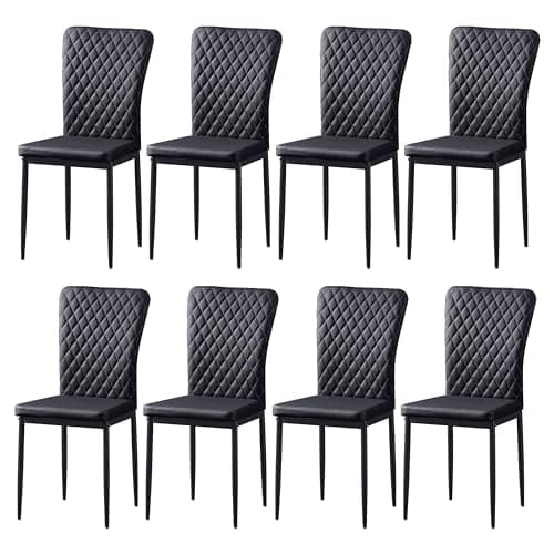 Image of AINPECCA Faux Leather Black Dining Chairs Set of 8- Armless High Back Upholstered Soft Seat with Black Metal Legs for Dining Room, Kitchen Room (PU Black, 8)