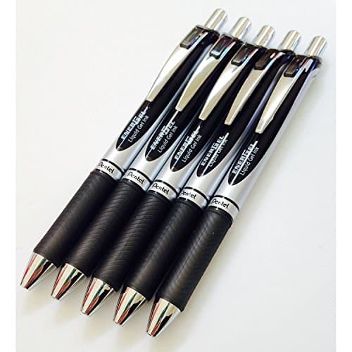 Image of Pentel 5 x BL77 Energel Retractable Ballpoint Pen Black Ink 0.7mm Metal Tip Rubber Handle 5 BL77-A