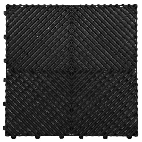 Image of Shield Autocare Vented Interlocking Garage Floor Tiles | Heavy Duty PVC | 400mm x 400mm x 18mm | Self-Draining | Car Sales Showroom Detailing Flooring (Black, 20 Tiles)