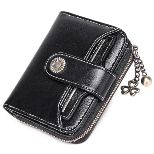 Image of SENDEFN Purses for Women Genuine Leather Small Bifold Compact Womens Wallet with RFID Protection Black