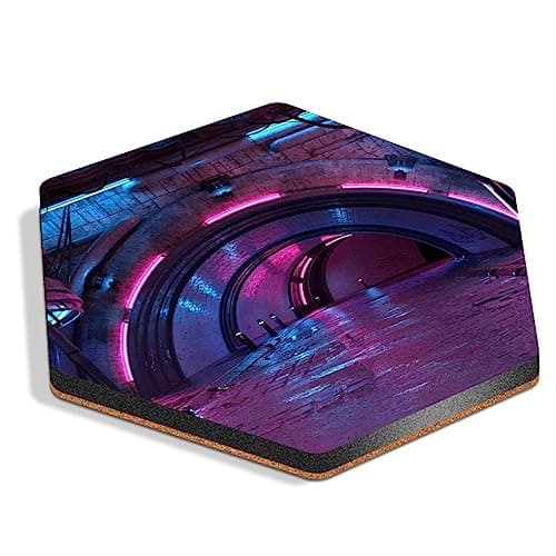 Image of 1 x Hexagon Coaster - Futuristic City Cyberpunk Neon Lights Cork Backed MDF Glossy Tea Coffee Accessory #52877
