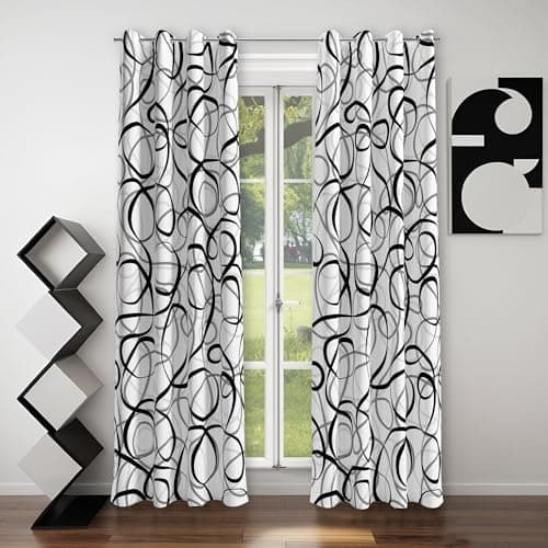 Image of tubeamin Black Grey White Geometric Curtains 2 Panels Sets Abstract Line Modern Art Pattern Window Treatments Room Darkening Heat Blocking Elegant Curtain Decor for Living Room Bedroom 52x84 Inches