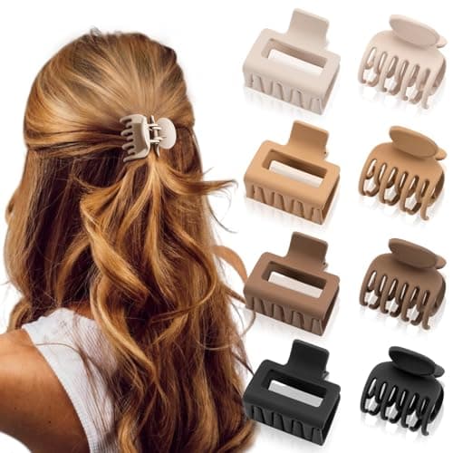 Image of Hair Claw Clips 8 pcs, Small Hair Clips for Women, Rectangle Claw Clips for Fine Hair, Square Hair Clips for Thin Hair Accessories for Women