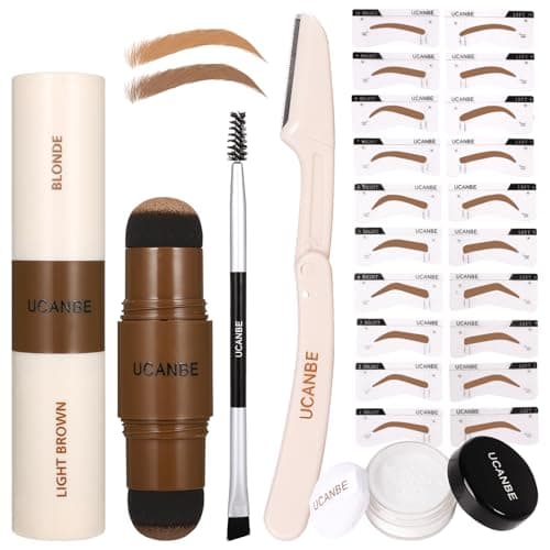 Image of UCANBE 25PCS Eyebrow Stamp Stencil Kit With Dual-Color Eyebrow Stamp Pomade,20 Reusable Eyebrow Stencils,Finising Powder,Brush,Eyebrow Razor,Zipper Pouch,Waterproof Eye Brow Stamping and Shaping Kit01