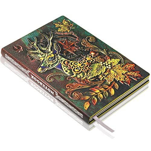 Image of Deer Embossed Leather Journal Notebook - 3D Handmade Vintage Deer Journals Travel Diary with Lined Paper Antique leather sketchbook Writing Journals Deer Gift for Women & Men (A5, Multicolor)
