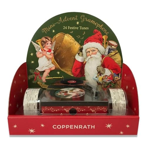 Image of Christmas Advent Calendar Musical Gramophone - Coppenrath Vintage Design - 24 Mini Vinyl Records Christmas Songs - Premium German Quality