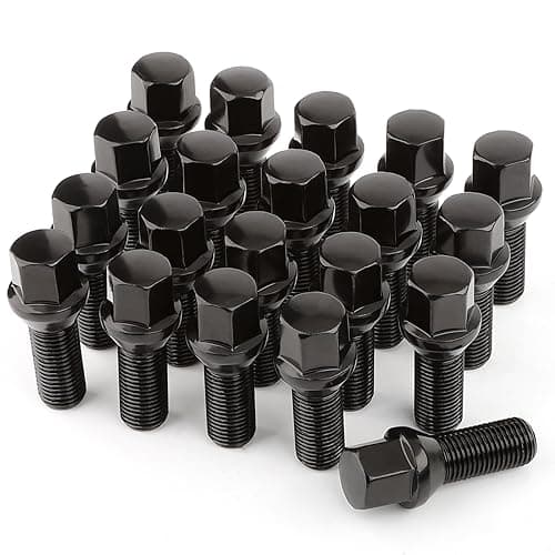 Image of GAsupply 20pcs Tapered Seat Alloy Wheel Bolts | M14x1.25, 28mm Thread, 17mm Hex | Replacement Bolt Kit for BMW Mini (Black)
