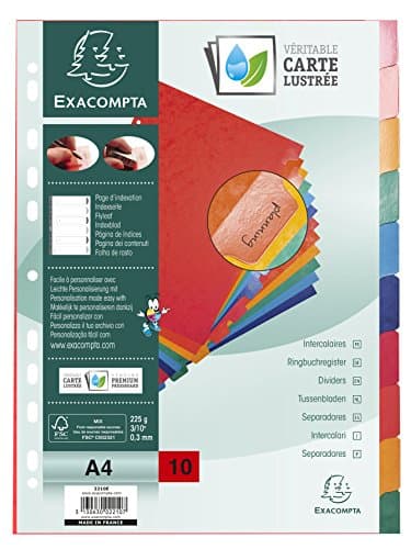 Image of Exacompta - Ref 2210E - Nature Future Dividers - Suitable for A4 Documents, Pre-Punched, 225gsm Genuine Pressboard, 10-Part Dividers, FSC-Certified - Multi-Coloured