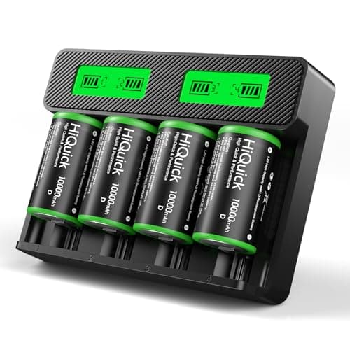 Image of HiQuick Rechargeable D Batteries With Charger, 4 Bay LCD Universal Battery Charger For 3.7V Lithium-ion 18650 21700 14500 26650 18350 and 1.2V Ni-MH AA AAA C D Batteries With D batteries(4 Pack)