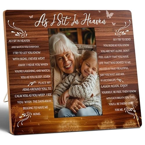 Image of SSQBZU Memorial Gifts, ‘As I Sit In Heaven’ 4"x6" Picture Frame, Sorry for Your Loss, Bereavement Gifts, Sympathy Gift for Loss, Wooden Photo Frame, Wall Mount & Table Top. (022)