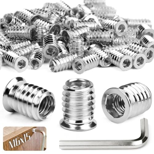 Image of SWTYExt M6 Threaded Inserts for Wood 100pcs Thread Inserts Nuts M6x15MM Flanged Hex Socket Nut Wood Insert Hex Socket Galvanized Suitable for Pine Plywood Composite Panels