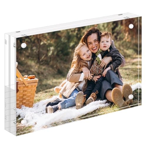 Image of Picture Frames Acrylic, SAREAL 4 x 6 Acrylic Frame, 10 x 15 cm Clear Picture Frames Freestanding Double Sided Magnetic Block Photo Frame, 1Pack