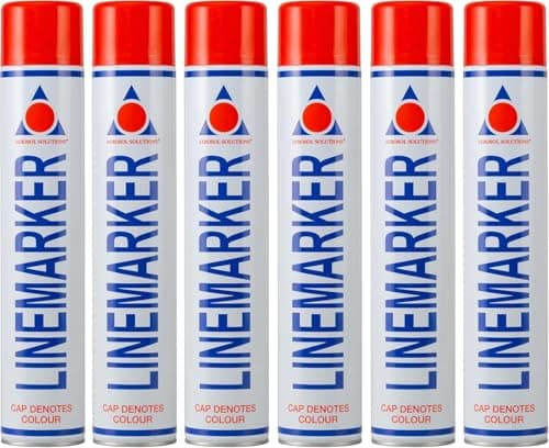 Image of Aerosol Solutions Line Marker, Grass and Road Spray Paint, Red, 750 ml (Pack of 6)