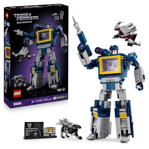 Image of LEGO Icons Transformers: Soundwave Set for Adults - Display Model Kit with Convertible Figures incl. Laserbeak & Ravage, plus a Sound Brick - Collectible Gift for Fans - 10358