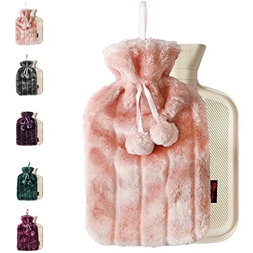 Image of Ram® Large Cosy 2L Litre Rubber Hot Water Bottle with Faux Fluffy Cover Pink