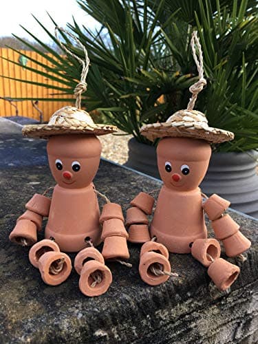 Image of hdg Set of 2 Clay Terracotta Flower Pot Men Bill & Ben Style (Small Size)) Garden Ornament