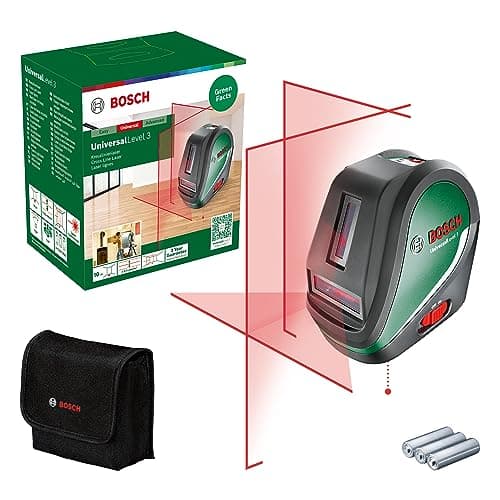 Image of Bosch cross line laser UniversalLevel 3 (3 laser lines incl. vertical line at 90° angle for an additional laser cross on the ceiling and bottom plumb point for precise alignments, in cardboard box)