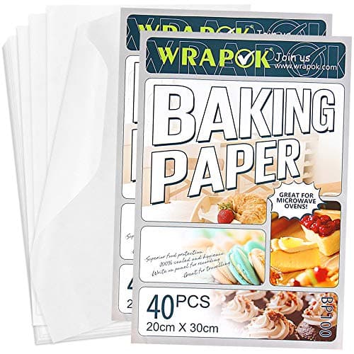 Image of WRAPOK Baking Parchment Paper Greaseproof Cooking Sheets White Non-Stick Pre-Cut Liners for Kitchen Home, 8 x 12 Inch (80 Count)