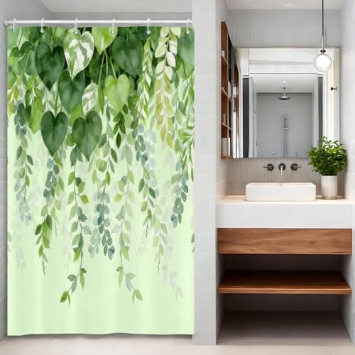 Image of Bovlleetd 90x180cm Hanging Greenery Shower Curtain Lush Foliage Variegated Delicate Eucalyptus Soft Green Gradient Fresh Tropical Boho Aesthetic Waterproof Polyester Fabric With Hooks