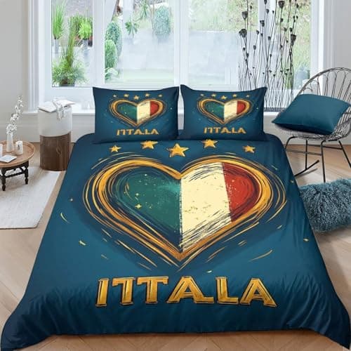 Image of RNDPFLKM Breathable 3D Microfiber Italian heart Duvet Cover Set Soft Bedding Set with Pillow Cases colorful patriotic illust Comforter Cover All Season, Easy Care, Washable for All Single（140x200cm）