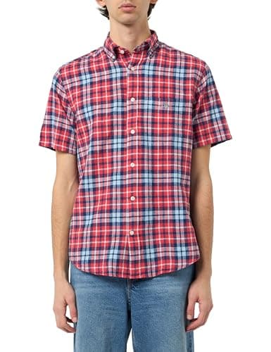 Image of GANT Men's Reg Cotton Linen Check Ss Shirt, Ziegelrot, XL