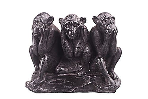 Image of Decorative Stone Figurine Statue Sculpture See, Hear, Speak No Evil Three Wise Monkeys 12 cm Black
