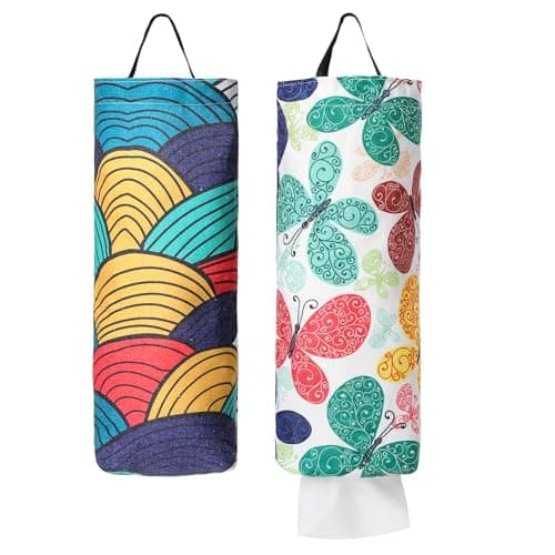 Image of 2 Pcs Plastic Bag Holder Shopping Grocery Bags Organizer with Hanging Loop Washable Storage Dispenser Hanging Shopping Bags Holders Wall Mount Bag Carrier for Home Kitchen Decor