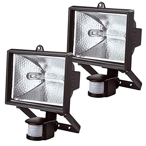Image of Bond Hardware 2 x 400W Black Aluminium Halogen Floodlight Security Light with PIR Motion Sensor - 12m Range with 180 Degree Adjustable Detection Angle and Sensitivity Settings