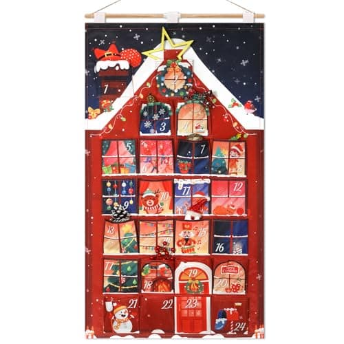 Image of DPKOW Fun House Advent Calendar Fill Your Own, Reusable DIY Advent Calendar Fillable Christmas Calendars Gifts Creative House, Fabric Large Pockets Personalised