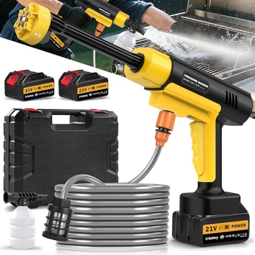 Image of Cordless Pressure Washer, 130 Bar/1885PSI Portable Power Washer, Cordless Power Washer with 2 Battery&6-in-1 Nozzle, Battery Pressure Washers with 5M Hose High Pressure Gun for Car/Floor/Garden