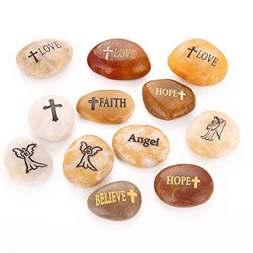 Image of ROCKIMPACT 12PCS Guardian ANGEL Engraved Inspirational Stones, Sentimental Gifts, Motivational Present Keepsake, Prayer Message Pebbles, Guardian Angel Ornament, Wholesale Price, 5-8cm (2"-3") ea