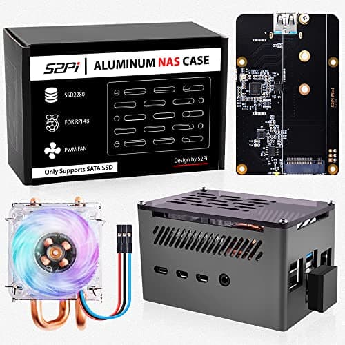 Image of GeeekPi Raspberry Pi 4 Aluminum NAS Case with ICE Tower Cooler and M.2 SATA SSD Adapter Board,Raspberry Pi 4 Passive Aluminum Case with 40mm Ultra-Quiet PWM Fan for Raspberry Pi 4 Model B 2GB 4GB 8GB