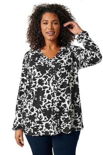 Image of EVANS Curve Abstract Print Stud Blouse - Women's - Plus Size Curve Black