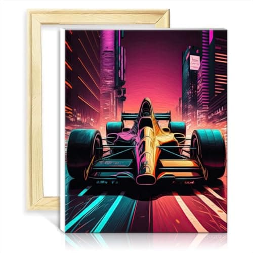 Image of TANGFEIY Canvas Drawing Paintwork Kit Racing Adults Beginner Kids Acrylic Painting with Brushes and Acrylic Pigment on Canvas for Home Wall Decor No Frame(40x50cm)