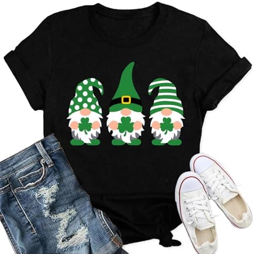 Image of Qskall St Patricks Day T Shirt for Women St Patrick's Day Shirts Slaince Shamrock Tee Top Black