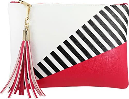 Image of B BRENTANO Vegan Clutch Bag Pouch with Tassel Accent, Hot Pink.