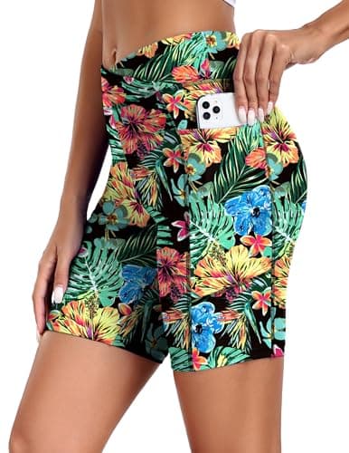 Image of Ekouaer Swim Shorts Women Board Shorts High Waisted Beach Shorts Swimsuit Bottoms Bikini Bottom Shorts Cross Waist Swimwear,Print XL