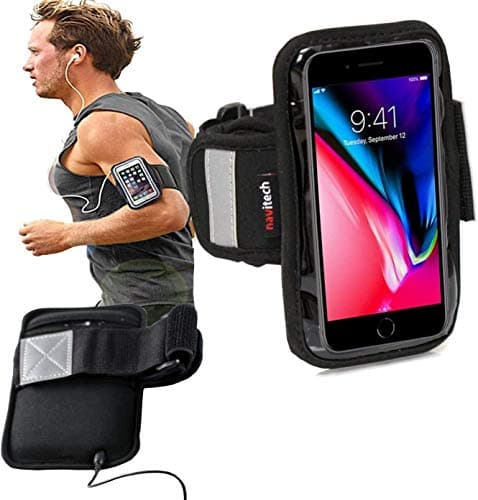 Image of Navitech Black / Silver Neoprene Water Resistant Sports Gym, Jogging / Running Armband Case with “Light Reflection Strip” + “key holder” Compatible With The Apple iPod Touch 1st, 2nd, 3rd, 4th (released 2010), & 5th generation (released 2012) Gen / Generations inc 8 GB, 16 GB, 32GB, 64GB models + the NEW IPOD NANO 7TH GEN / GENERATION