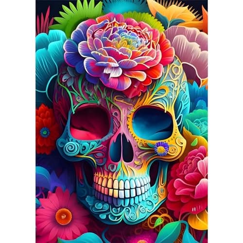 Image of QENSPE 5D Diamond Painting Kit Colourful Skeleton Diamond Art for Adults, Full Drill Skull Diamond Painting Kits for Beginners, DIY Crystal Picture Art Home Wall Decor 12x16 in / 30x40cm