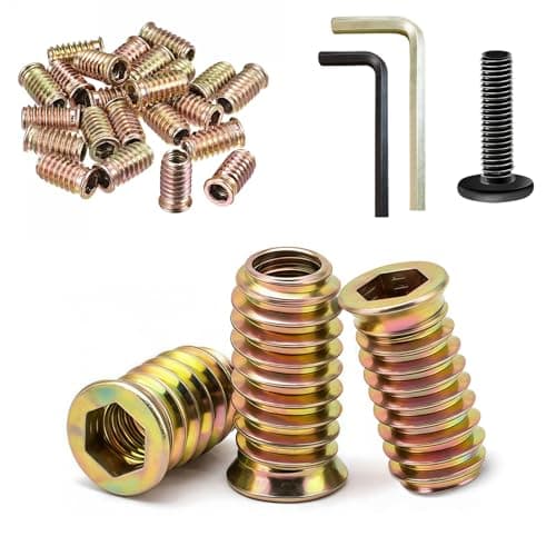 Image of Jiahezhi 50 Pcs Threaded Inserts for Wood M6 x 25mm Zinc Alloy Hex Drive Threaded Nut Inserts Flanged Hex Socket Nuts Zinc Plated Carbon Steel Insert Nuts for Furniture Assembly and DIY Use