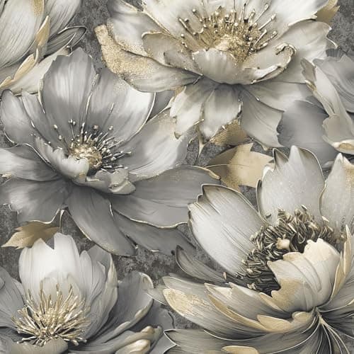 Image of Muriva Aminah Floral Charcoal Gold Wallpaper 224501